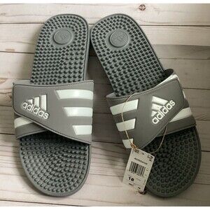 Adidas Unisex Adissage Athletic Slides Sandal Grey/White Mens Size 18 New